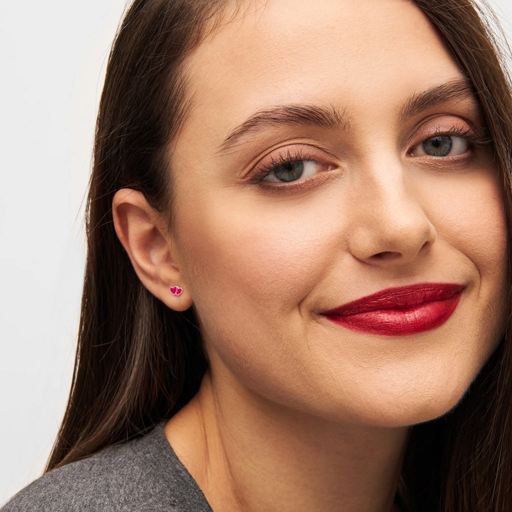 LULU Copenhagen 2Hearts boucle d'oreille 1 pièce plaqué argent Ear stud, 1 pcs Plum