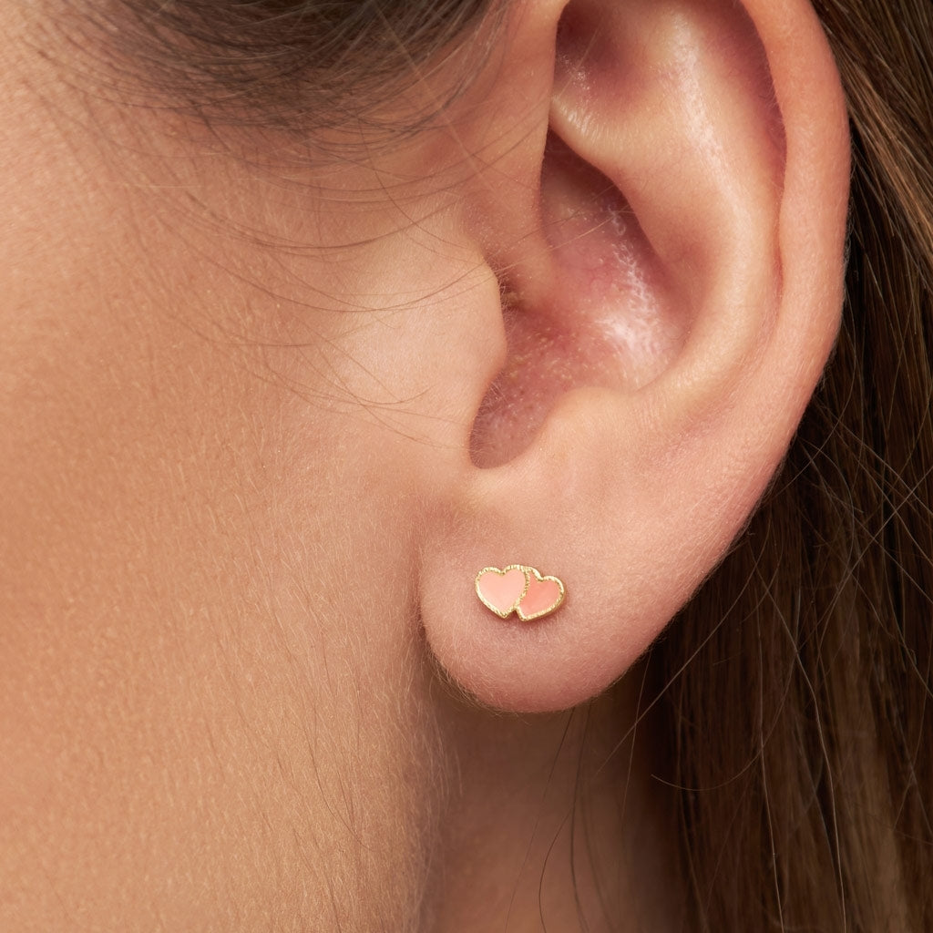 LULU Copenhagen 2Hearts boucle d'oreille 1 pièce plaqué or Ear stud, 1 pcs Burnt Coral-Orange Coral
