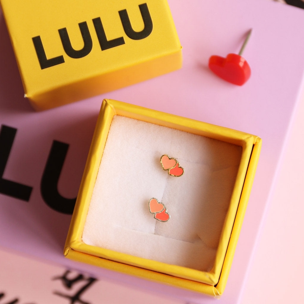 LULU Copenhagen 2Hearts boucle d'oreille 1 pièce plaqué or Ear stud, 1 pcs Burnt Coral-Orange Coral