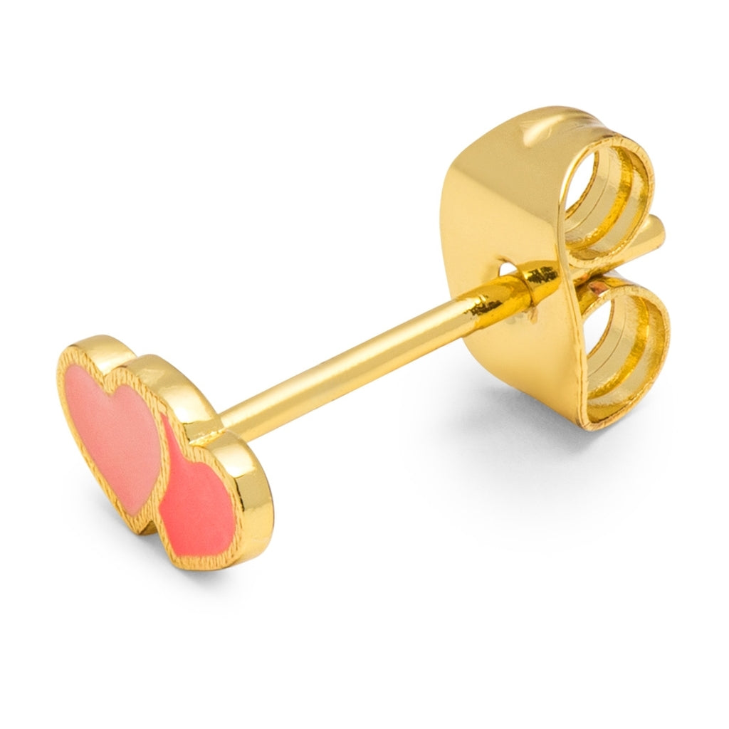 LULU Copenhagen 2Hearts boucle d'oreille 1 pièce plaqué or Ear stud, 1 pcs Burnt Coral-Orange Coral
