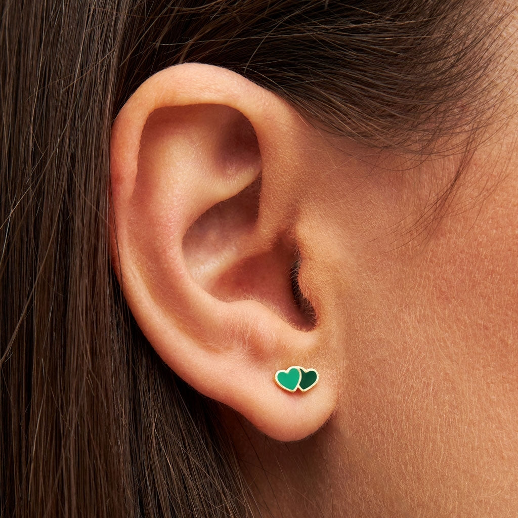 LULU Copenhagen 2Hearts boucle d'oreille 1 pièce plaqué or Ear stud, 1 pcs Green/Light Green
