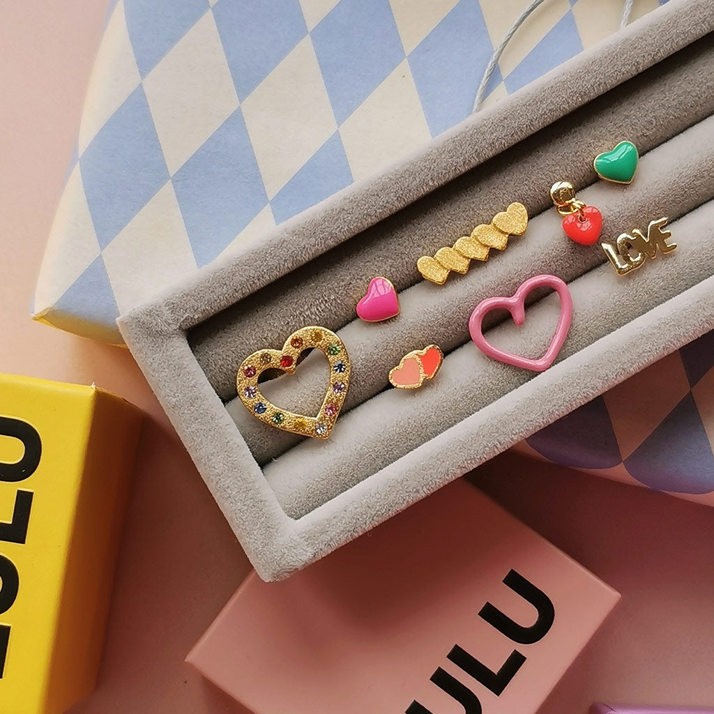 LULU Copenhagen 2Hearts boucle d'oreille 1 pièce plaqué or Ear stud, 1 pcs Green/Light Green