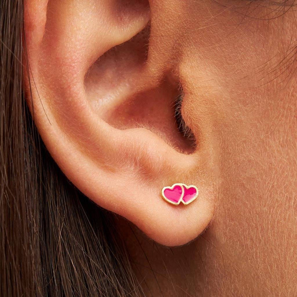 LULU Copenhagen 2Hearts boucle d'oreille 1 pièce plaqué or Ear stud, 1 pcs Plum