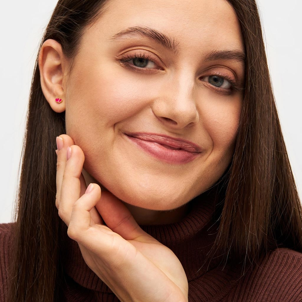 LULU Copenhagen 2Hearts boucle d'oreille 1 pièce plaqué or Ear stud, 1 pcs Plum