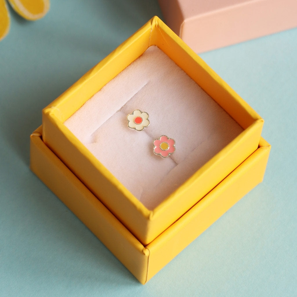 LULU Copenhagen Anemone boucle d'oreille 1 pièce plaqué argent Ear stud, 1 pcs Yellow-Pink