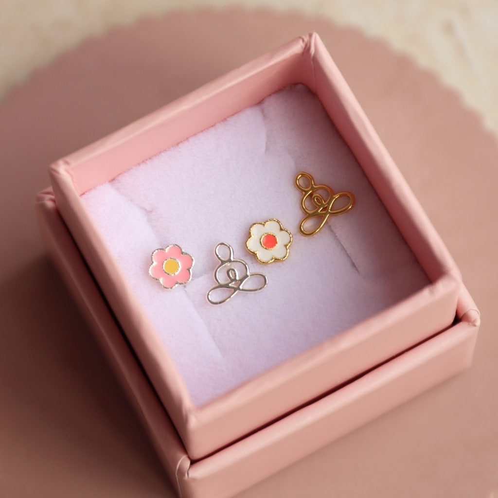 LULU Copenhagen Anemone boucle d'oreille 1 pièce plaqué argent Ear stud, 1 pcs Yellow-Pink