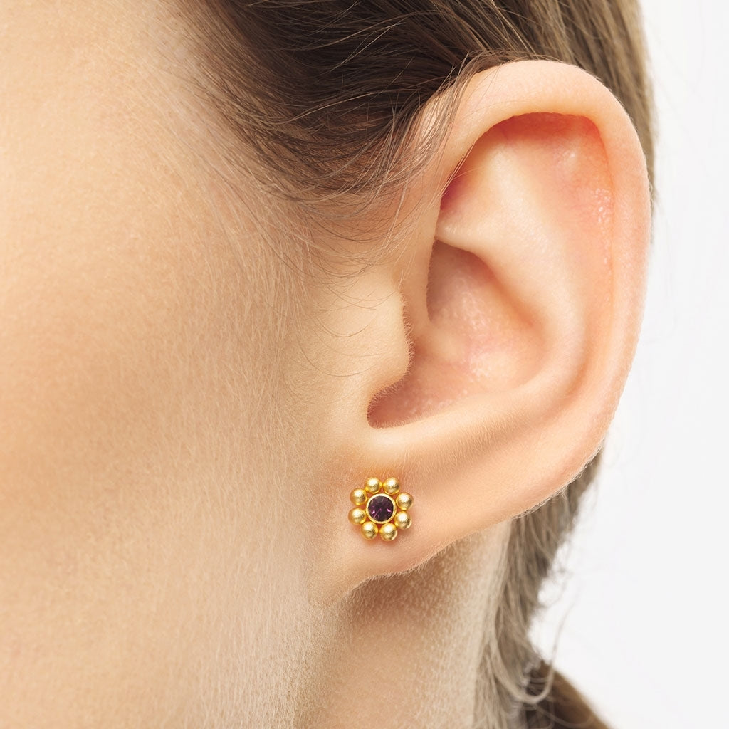 LULU Copenhagen Bouquet Crystal Flower 1 pièce - Plaque or Ear stud, 1 pcs Amethyst
