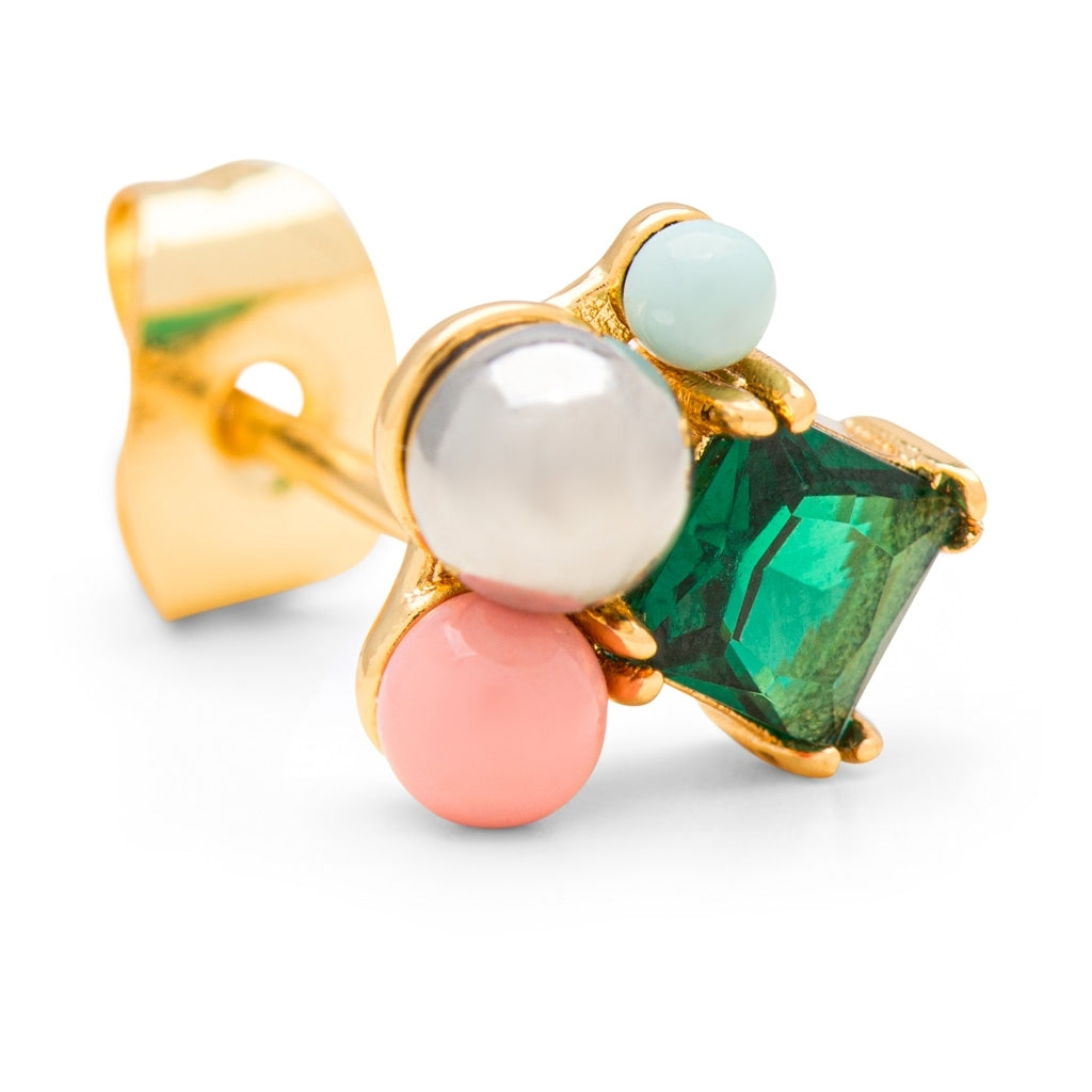 LULU Copenhagen Bouquet Green Bling boucle d'oreille 1 pièce Ear stud, 1 pcs Gold Plated