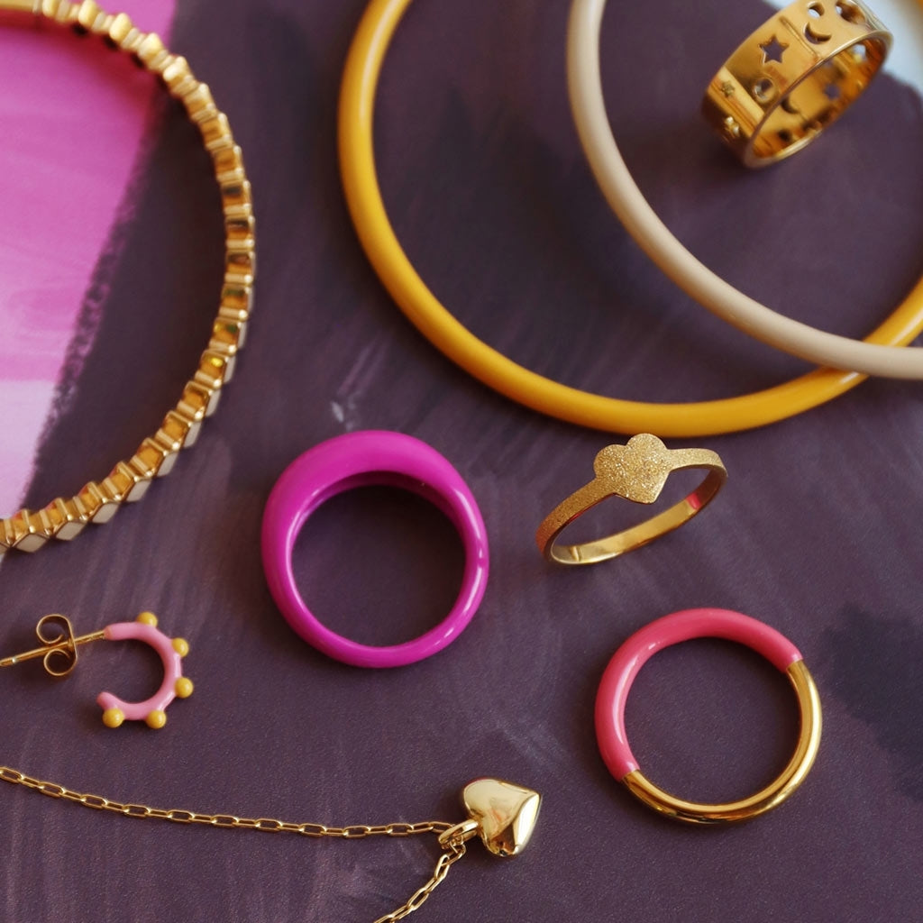 LULU Copenhagen Color Anneau Chunky Rings Electric Fuchsia Pink