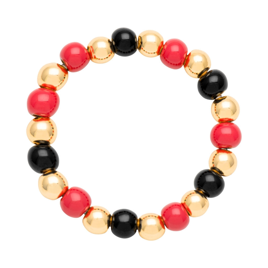 LULU Copenhagen Color Ball Beads Bague Rings Hot Coral/Black/Gold Plated