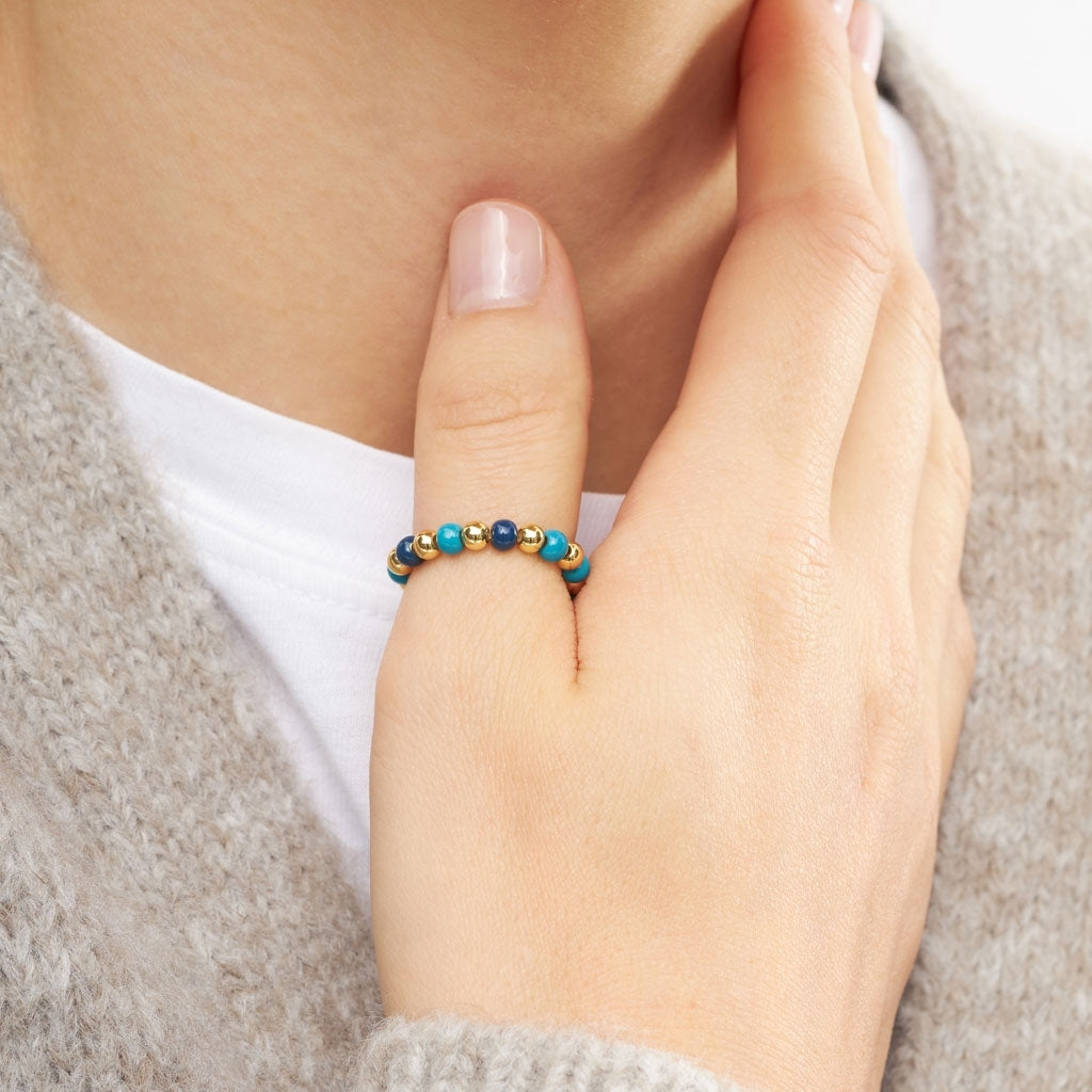 LULU Copenhagen Color Ball Beads Bague Rings Retro Blue/Retro Dark Blue/Gold Plated