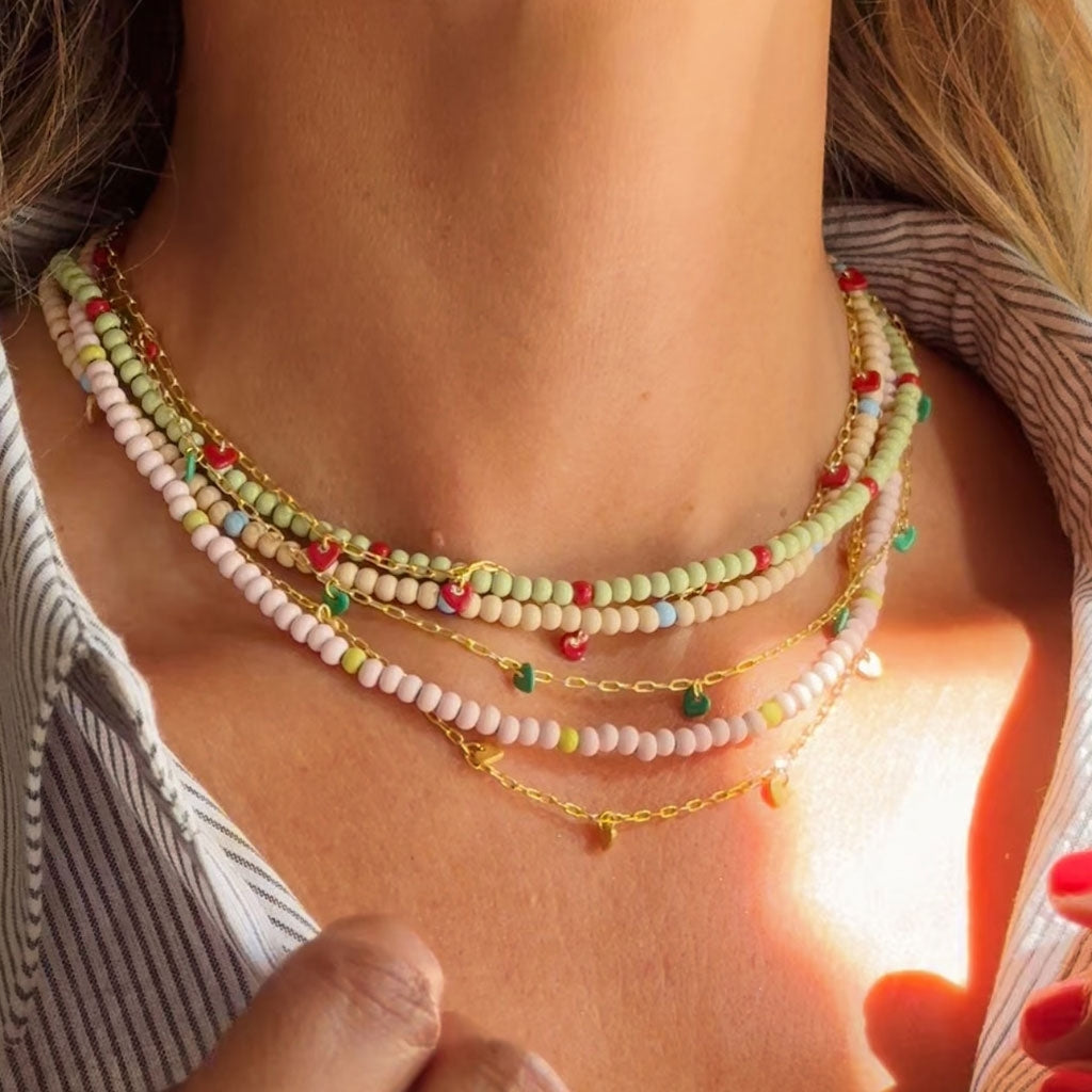 LULU Copenhagen Color Ball Collier court Necklaces Silke Light Pink/ Lime