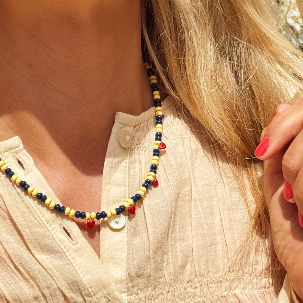 LULU Copenhagen Color Ball Heart Collier Necklaces Soft Yellow/Retro Dark Blue