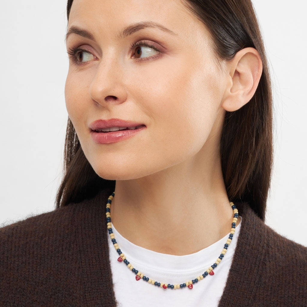 LULU Copenhagen Color Ball Heart Collier Necklaces Soft Yellow/Retro Dark Blue