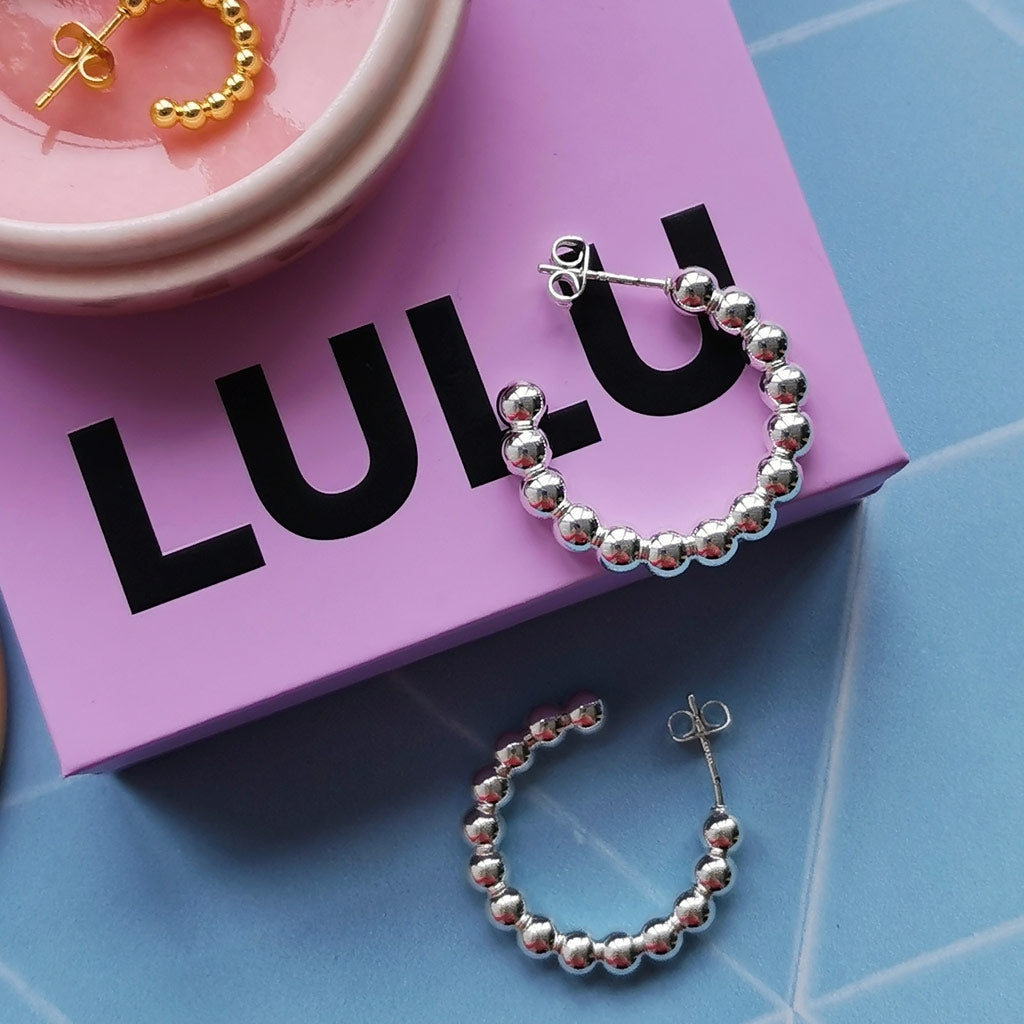 LULU Copenhagen Color Ball Hoops Large paire Hoops Silver Plated