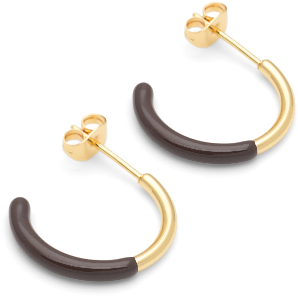 LULU Copenhagen Color Hoop half Dip Medium paires - Laiton plaqué or Hoops Cocoa Powder