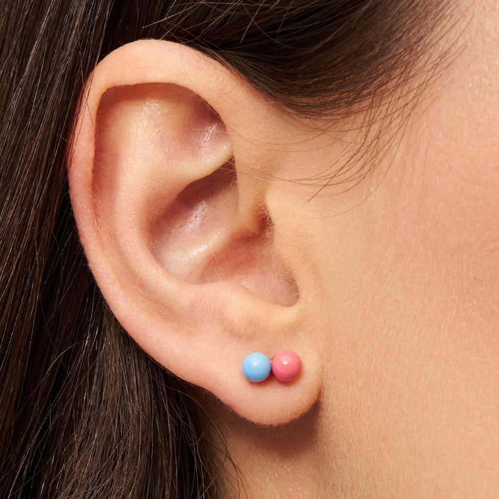 LULU Copenhagen Double Color Ball boucle d'oreille 1 pièce Ear stud, 1 pcs Light Blue - Coral Pink