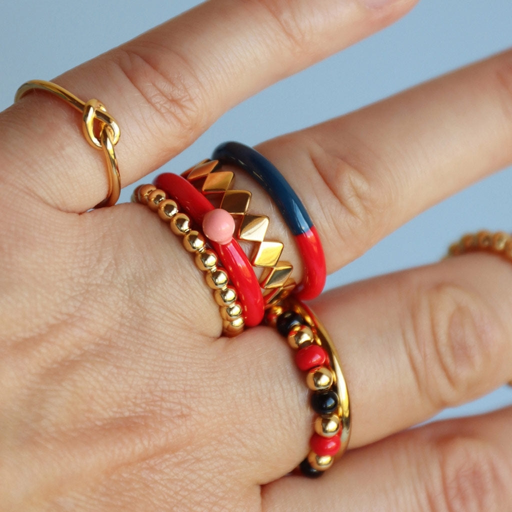 LULU Copenhagen Double Color Ring Rings Orange/Coral - Blue