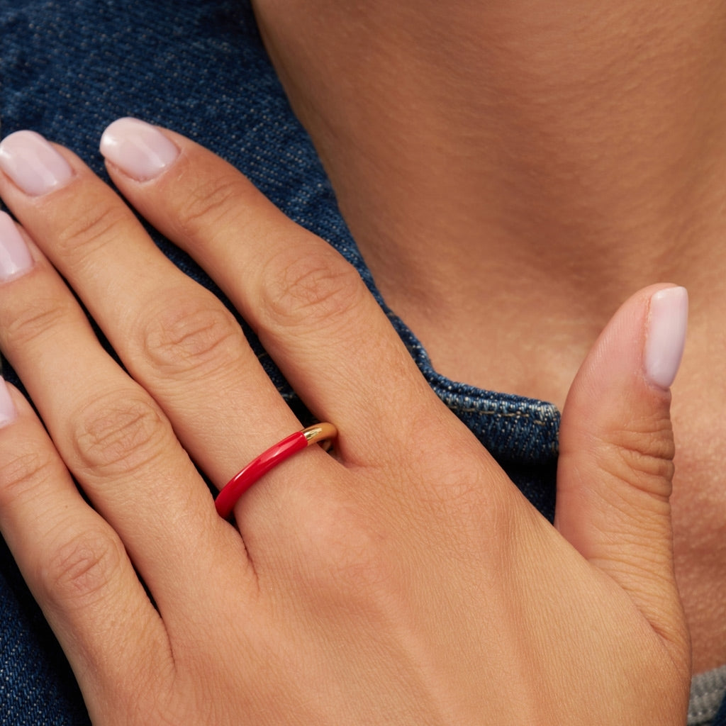 LULU Copenhagen Double Color Ring plaqué or Rings Gold/Passion Red