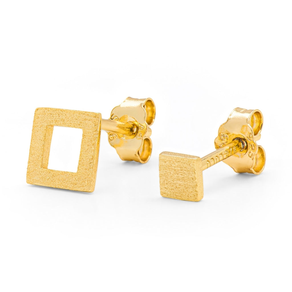 LULU Copenhagen Family Square pair brushed Earrings, pairs Gold Plated