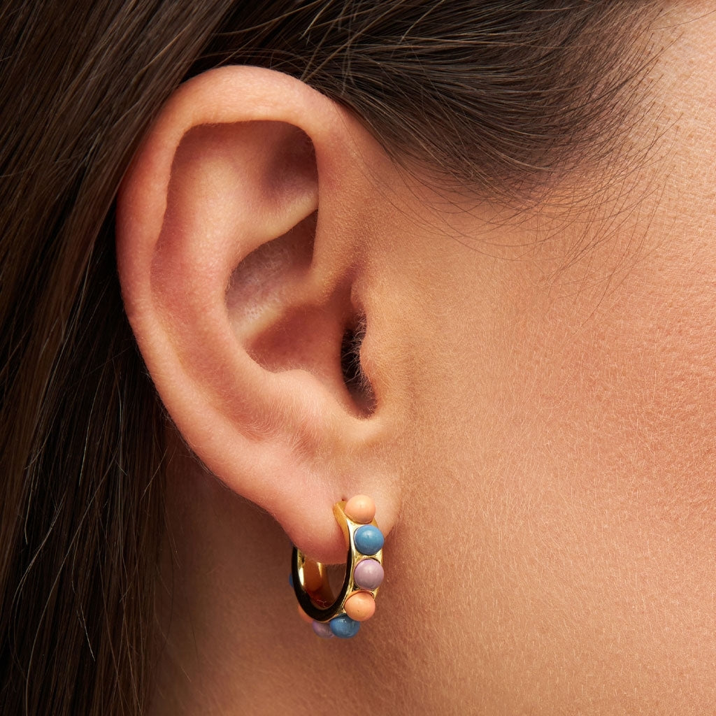 LULU Copenhagen Flower Hoops Color Paire plaqué or Hoops Burnt Coral/Blue/Purple