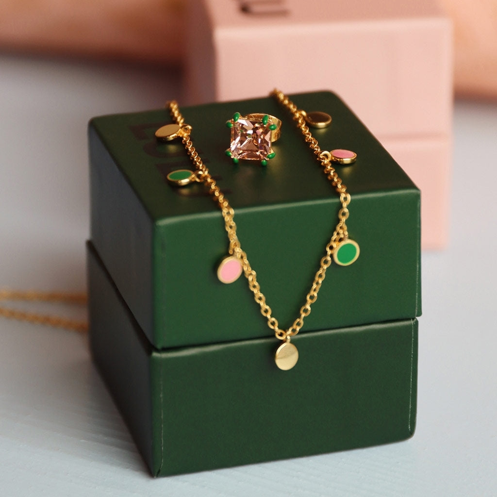 LULU Copenhagen Gala Crystal Bling boucle d'oreille 1 pièce Ear stud, 1 pcs Vintage Rose/Green