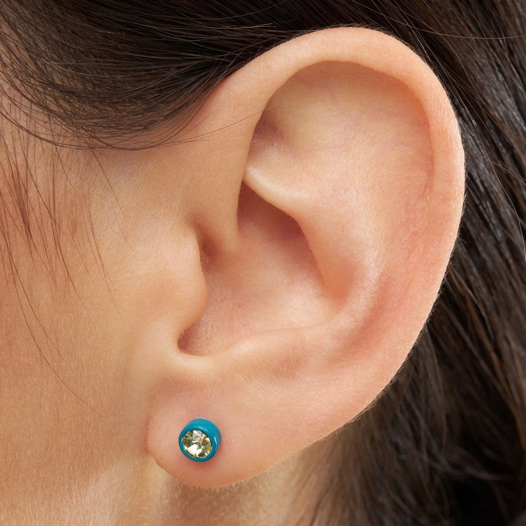 LULU Copenhagen Gala Crystal Round boucle d'oreille 1 pièce Ear stud, 1 pcs Jonquil/Retro Blue