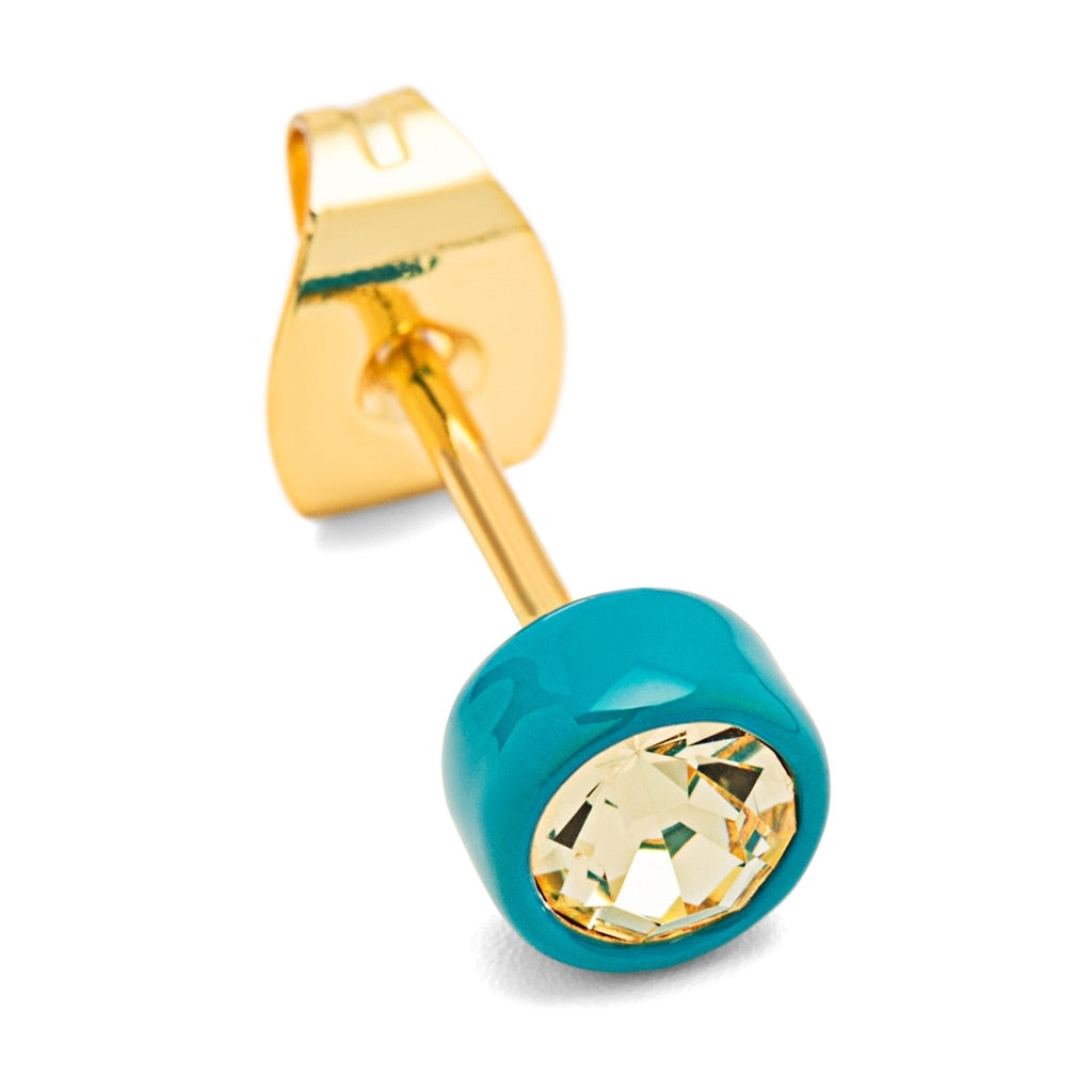 LULU Copenhagen Gala Crystal Round boucle d'oreille 1 pièce Ear stud, 1 pcs Jonquil/Retro Blue