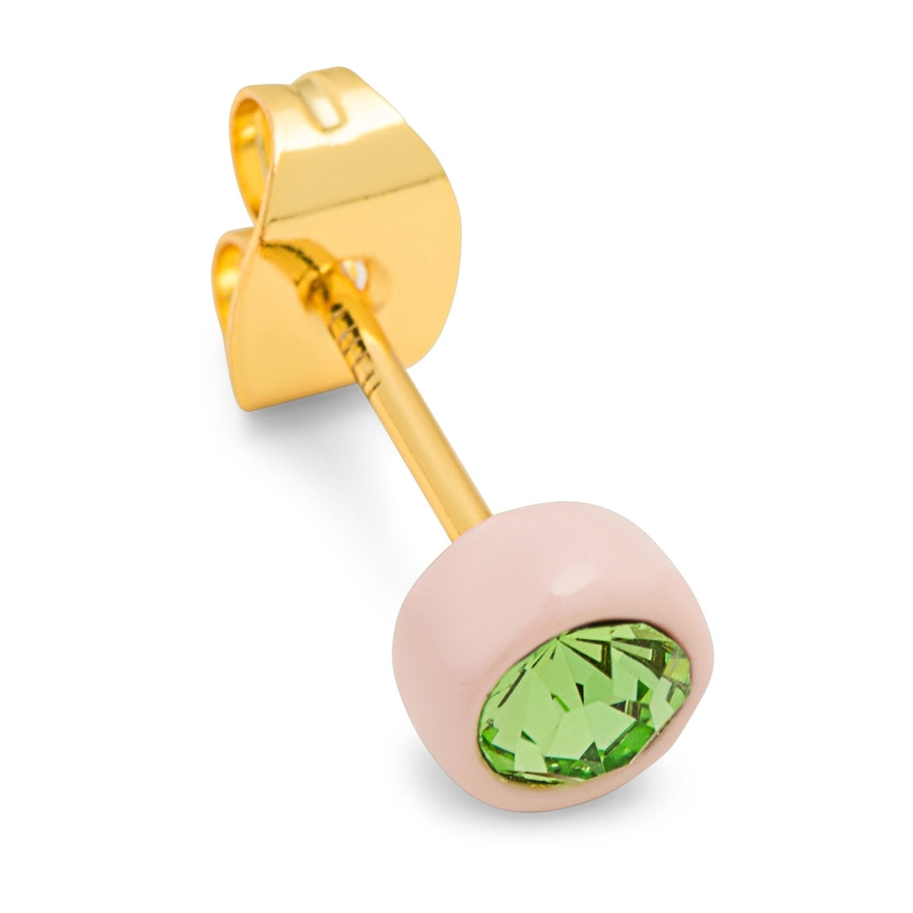 LULU Copenhagen Gala Crystal Round boucle d'oreille 1 pièce Ear stud, 1 pcs Olivine/Silk Light Pink