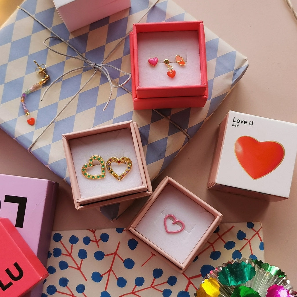 LULU Copenhagen OMG Heart earring 1 pcs silver plated Ear stud, 1 pcs Rainbow