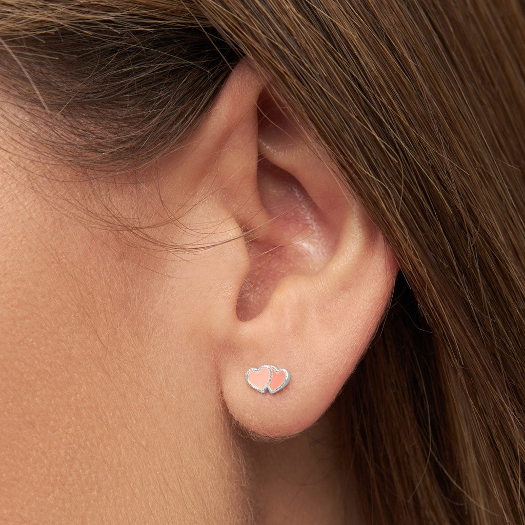 LULU Copenhagen 2Hearts boucle d'oreille 1 pièce plaqué argent Ear stud, 1 pcs Burnt Coral-Orange Coral