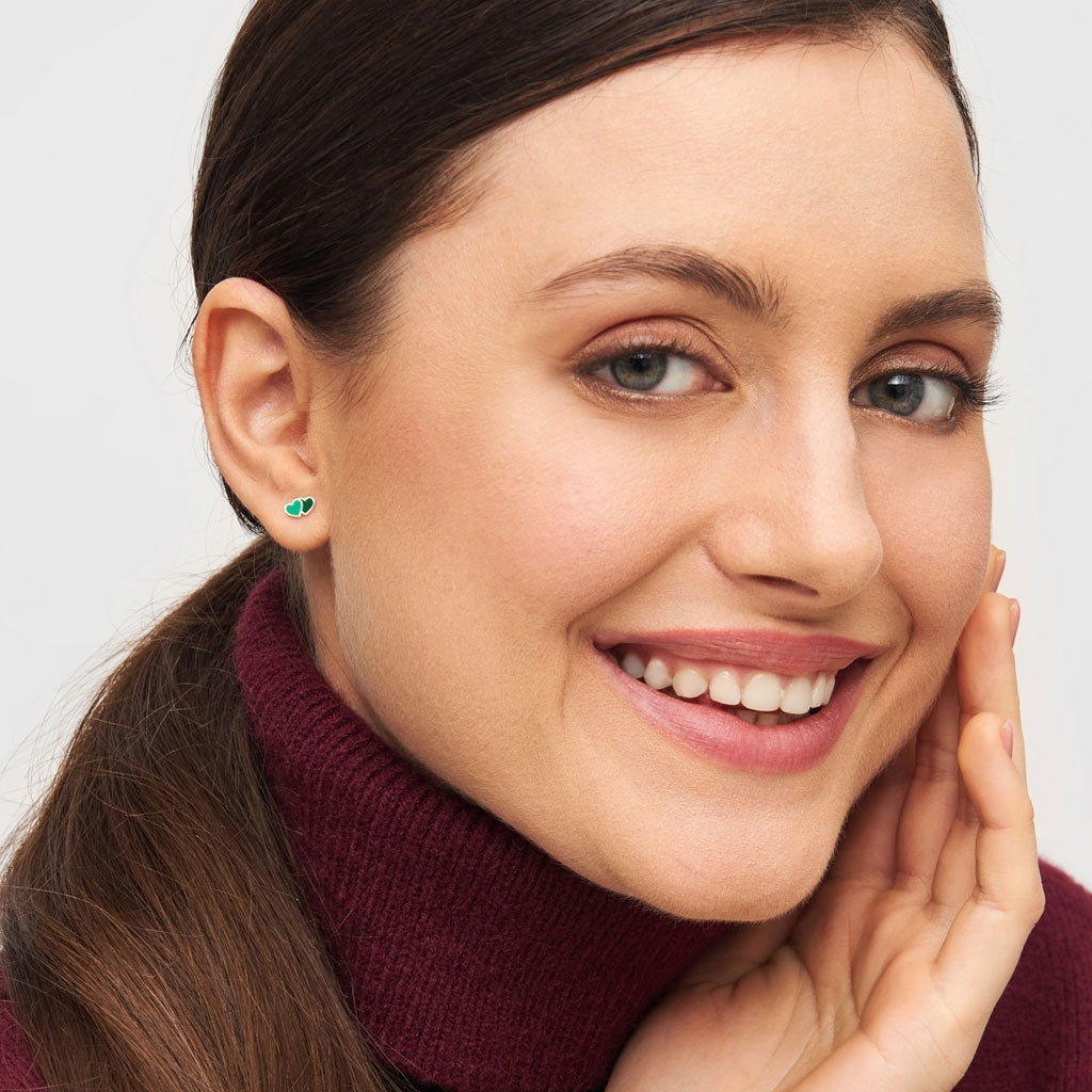 LULU Copenhagen 2Hearts boucle d'oreille 1 pièce plaqué argent Ear stud, 1 pcs Green/Light Green