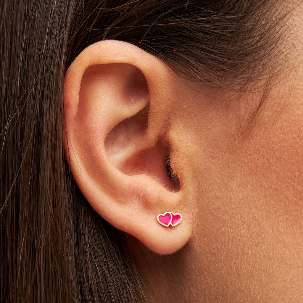 LULU Copenhagen 2Hearts boucle d'oreille 1 pièce plaqué or Ear stud, 1 pcs Plum