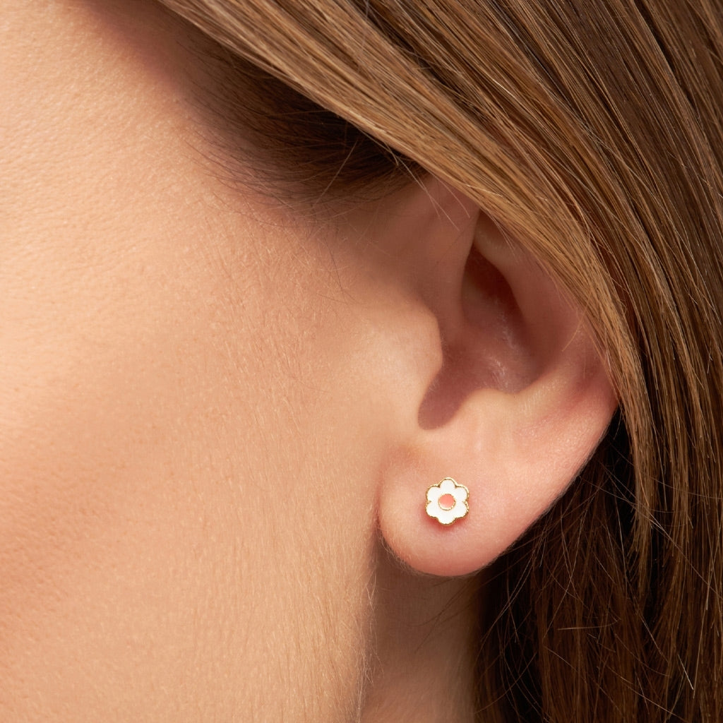 LULU Copenhagen Anemone boucle d'oreille 1 pièce plaqué or Ear stud, 1 pcs Orange/Coral - White