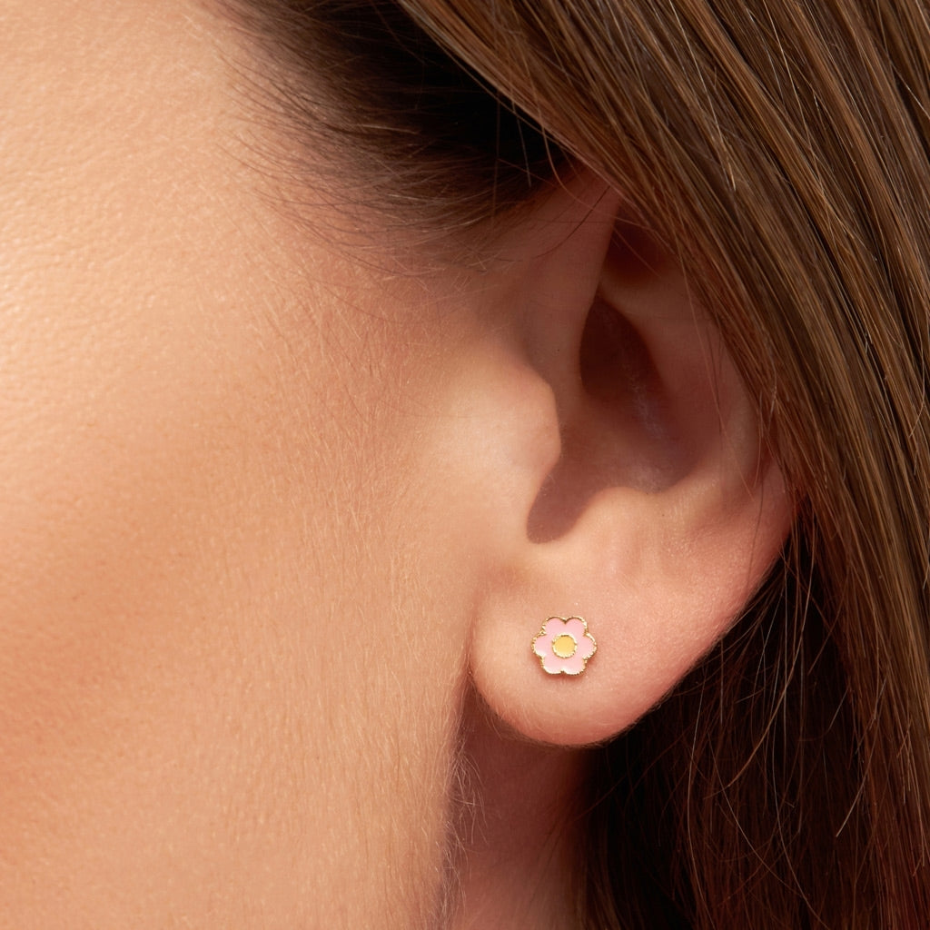 LULU Copenhagen Anemone boucle d'oreille 1 pièce plaqué or Ear stud, 1 pcs Yellow-Pink