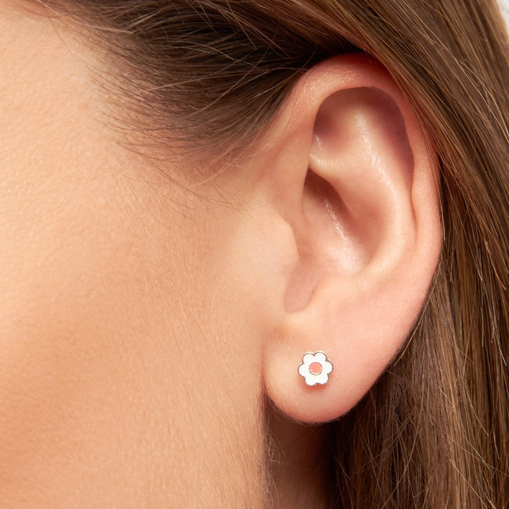 LULU Copenhagen Anemone boucle d'oreille 1 pièce plaqué argent Ear stud, 1 pcs Orange/Coral - White