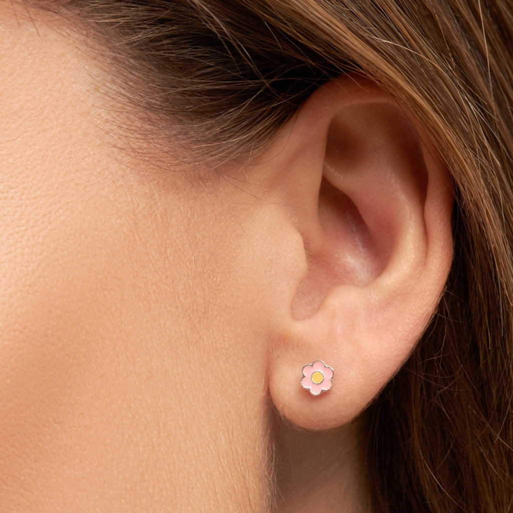 LULU Copenhagen Anemone boucle d'oreille 1 pièce plaqué argent Ear stud, 1 pcs Yellow-Pink