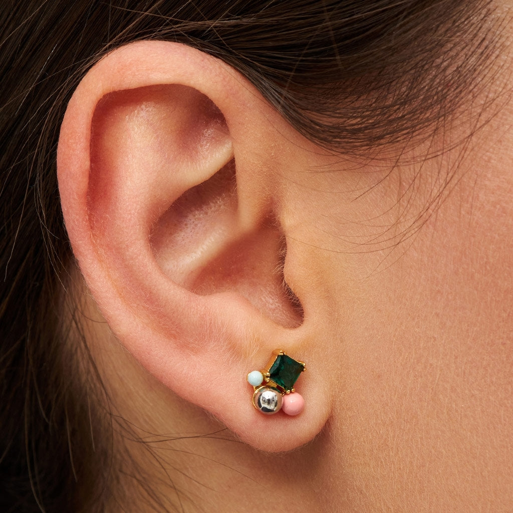 LULU Copenhagen Bouquet Green Bling boucle d'oreille 1 pièce Ear stud, 1 pcs Gold Plated