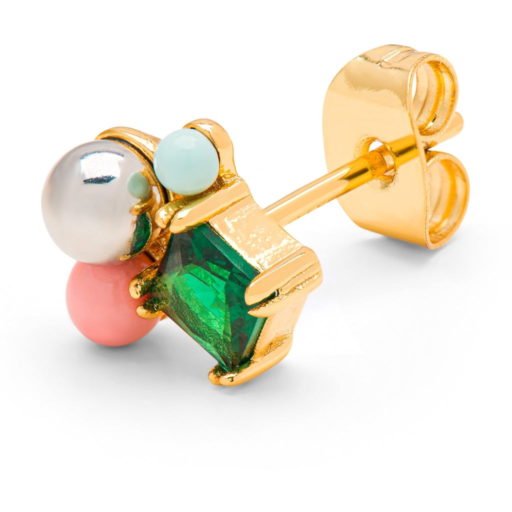 LULU Copenhagen Bouquet Green Bling boucle d'oreille 1 pièce Ear stud, 1 pcs Gold Plated