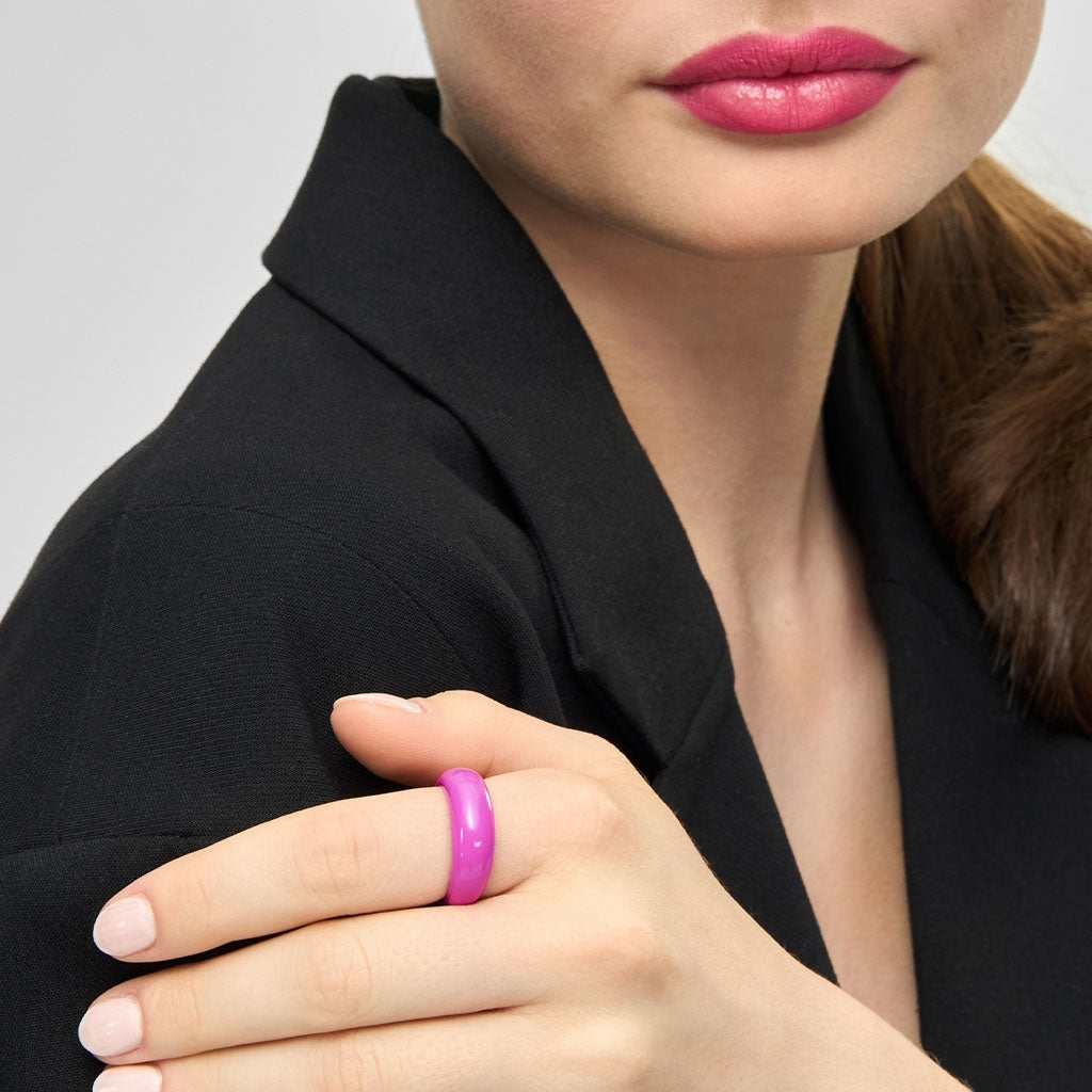 LULU Copenhagen Color Anneau Chunky Rings Electric Fuchsia Pink