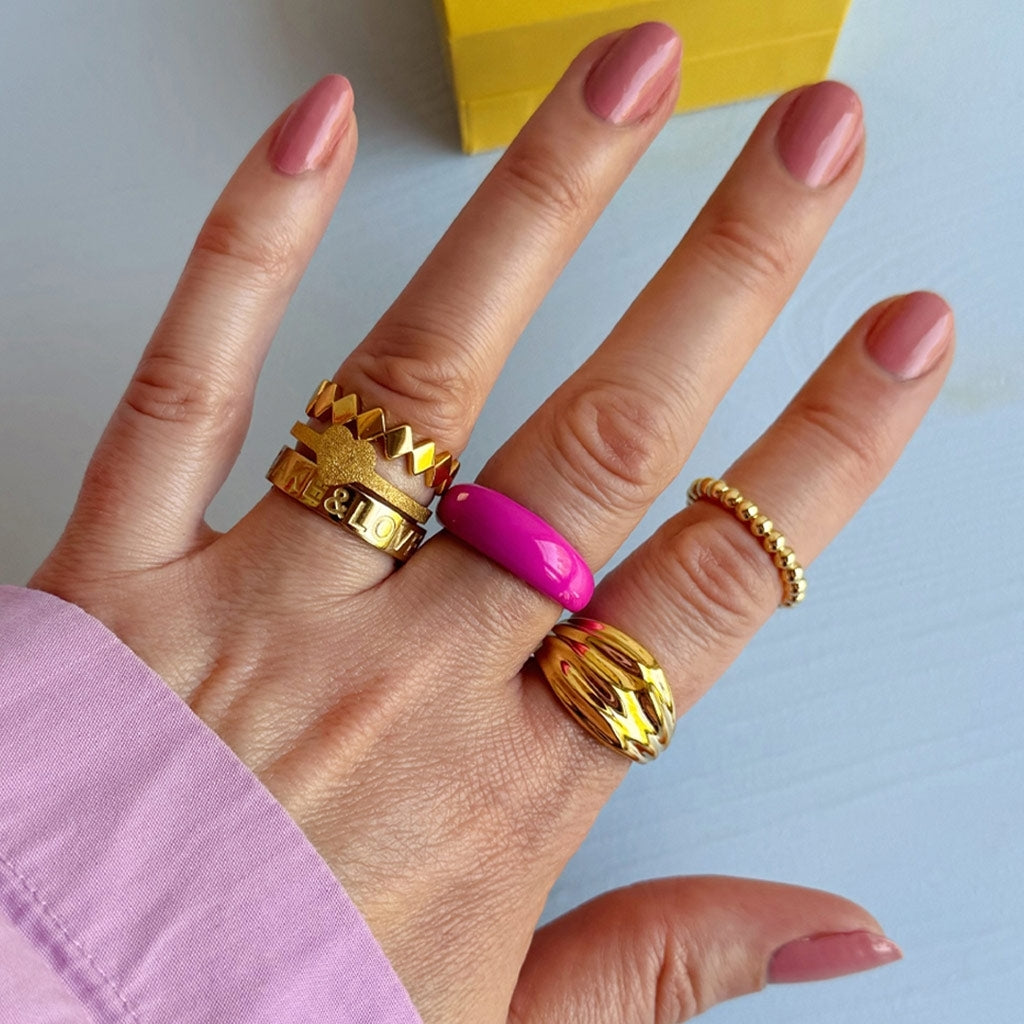LULU Copenhagen Color Anneau Chunky Rings Electric Fuchsia Pink