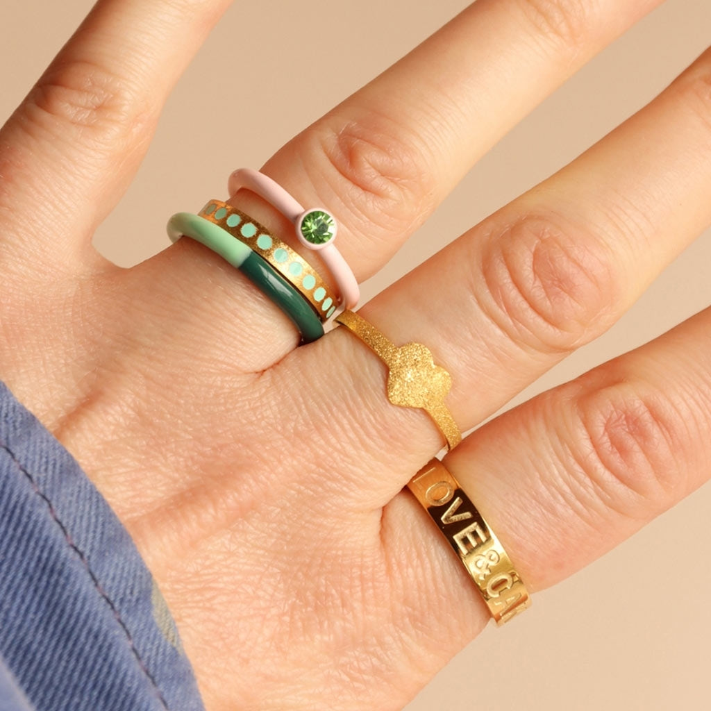 LULU Copenhagen Color Anneau Crystal Rings Silk Light Pink