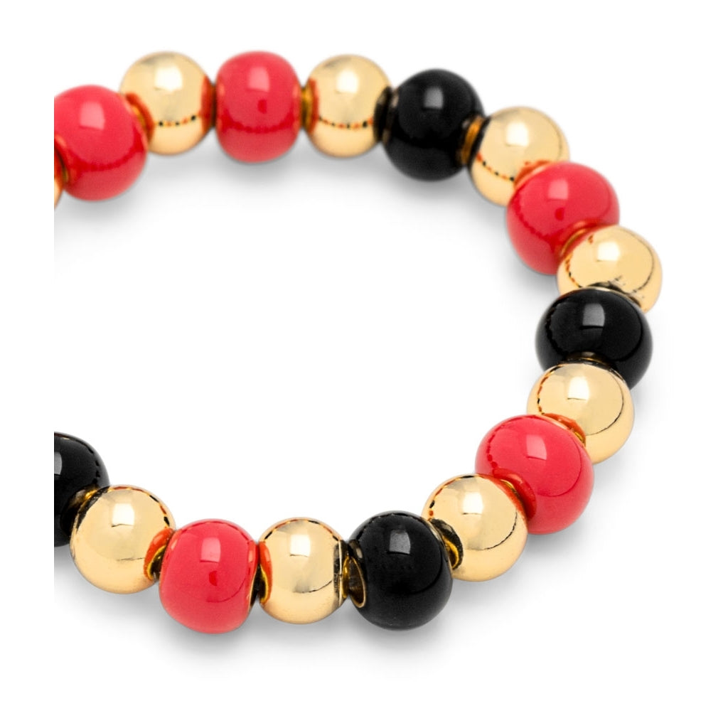 LULU Copenhagen Color Ball Beads Bague Rings Hot Coral/Black/Gold Plated