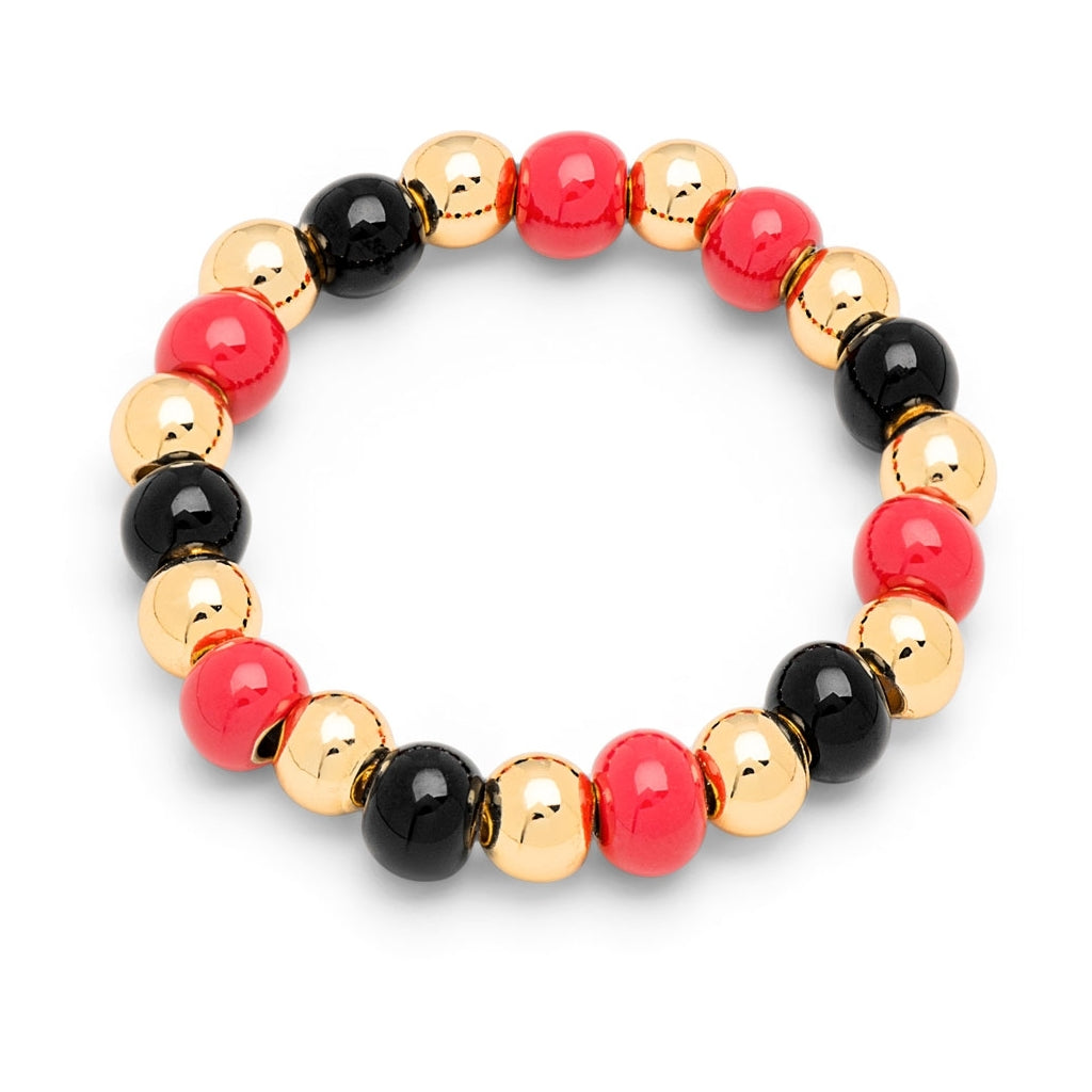 LULU Copenhagen Color Ball Beads Bague Rings Hot Coral/Black/Gold Plated