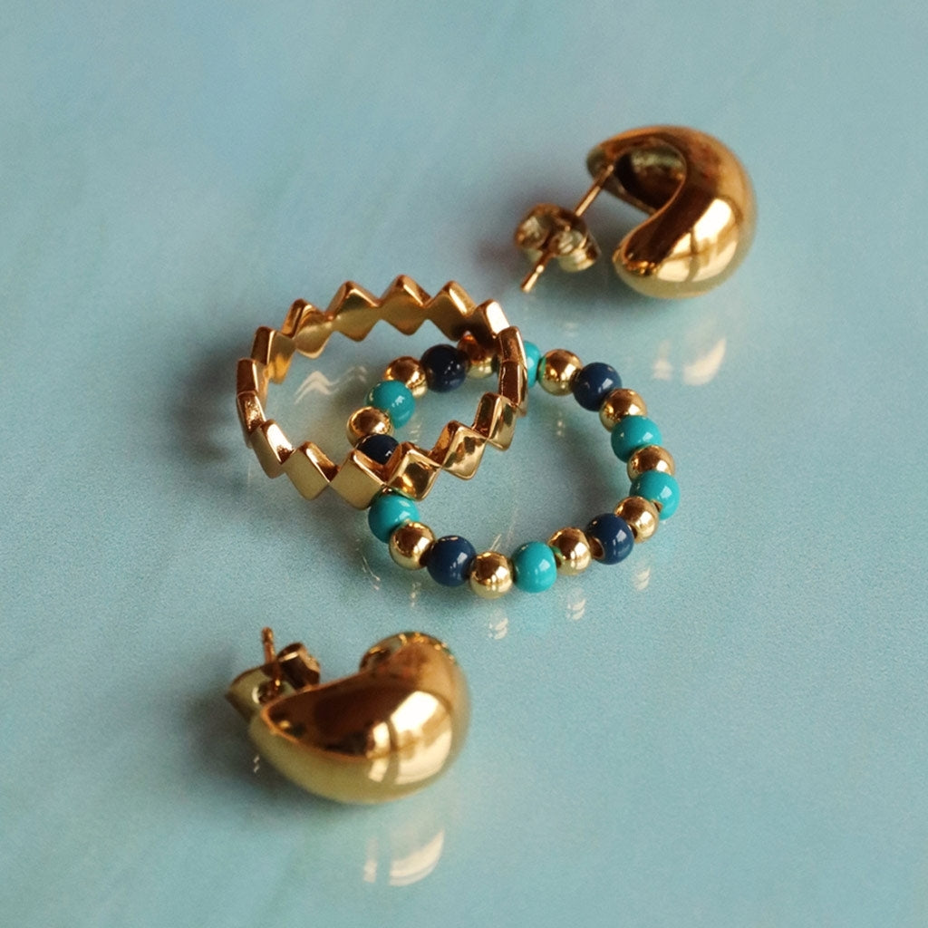 LULU Copenhagen Color Ball Beads Bague Rings Retro Blue/Retro Dark Blue/Gold Plated