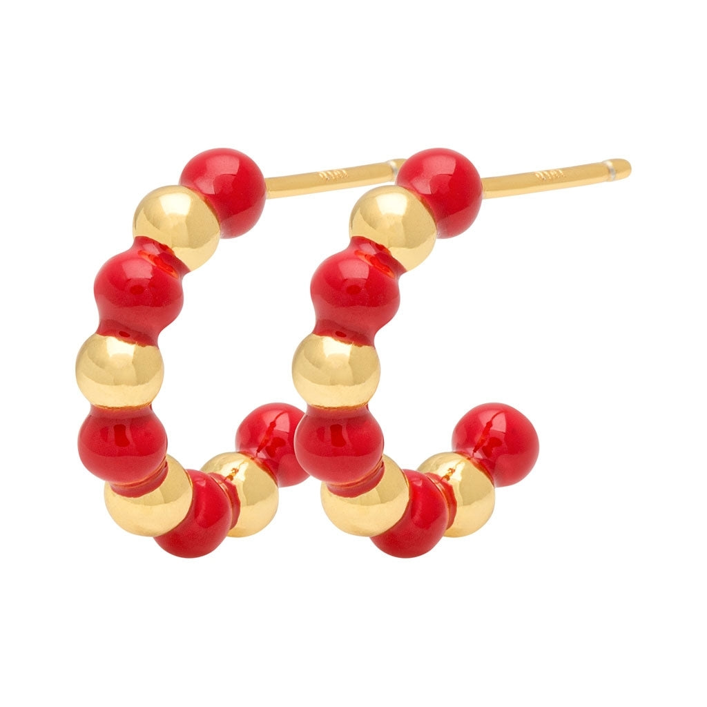 LULU Copenhagen Color Ball Beads Hoops pair Hoops Gold Plated/Passion Red