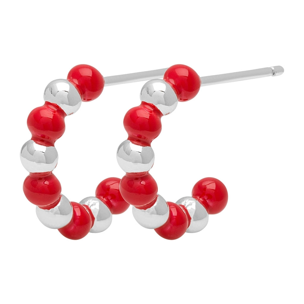 LULU Copenhagen Color Ball Beads Hoops pair Hoops Silver Plated/Passion Red