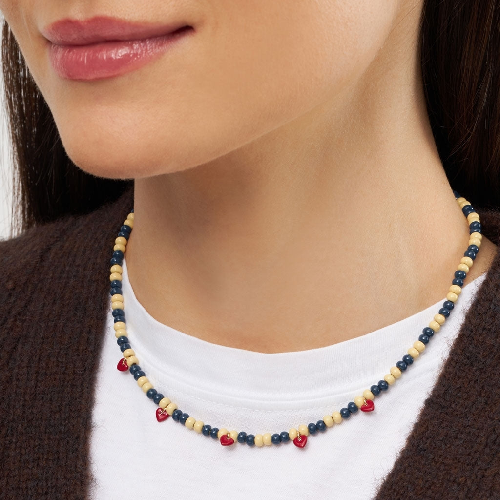 LULU Copenhagen Color Ball Heart Collier Necklaces Soft Yellow/Retro Dark Blue