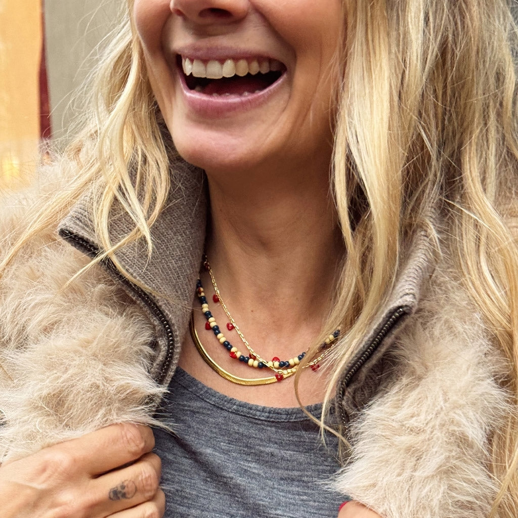 LULU Copenhagen Color Ball Heart Collier Necklaces Soft Yellow/Retro Dark Blue