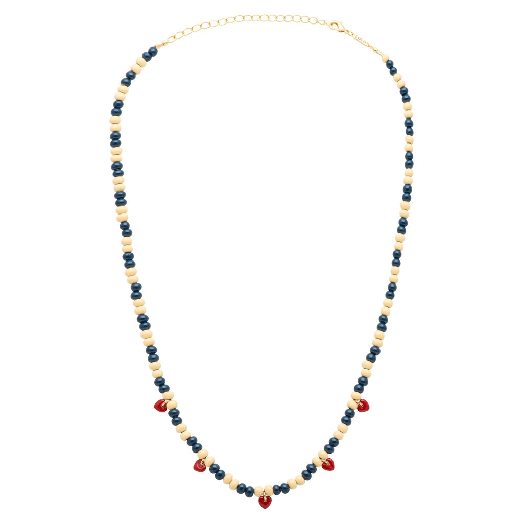 LULU Copenhagen Color Ball Heart Collier Necklaces Soft Yellow/Retro Dark Blue